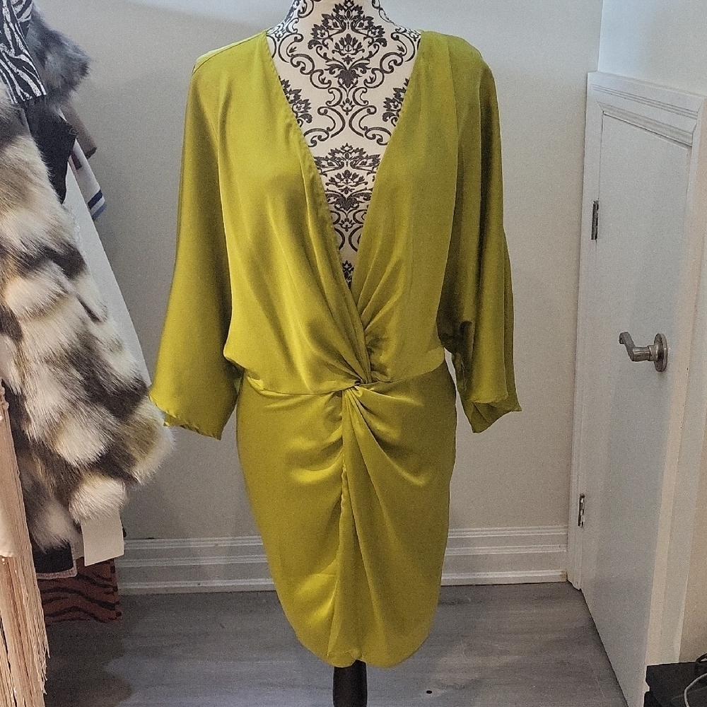 Elegant Olive Green Draped Dress